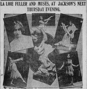 Advertisement for avant garde dancer Loie Fuller.