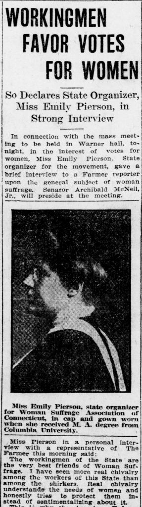 Article from April 11, 1911 Norwich Bulletin regarding labor support for woman suffrage.