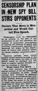 Censorship bill stirs opposition in April 1917