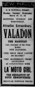 ad: Attraction Extraordinary: Valadon, The Magician.