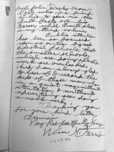 Image of page two of a handwritten letter sent by Ferris to George Godard, the State Librarian of the time. 