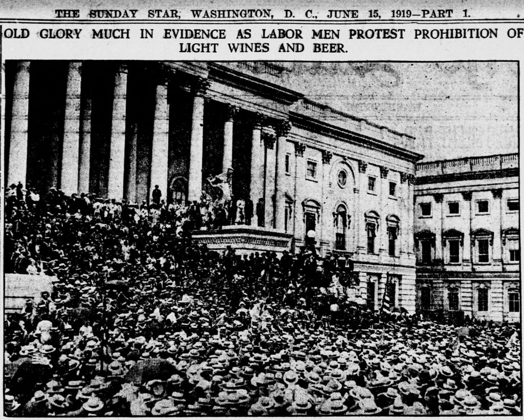 The photo shows the masses of anti-prohibition protestors on the steps of the U.S. Capitol building as described in the text. 