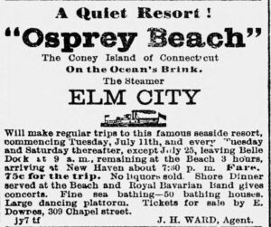 An advertisement for a steamer excursion to Osprey Beach, showing the fare. 