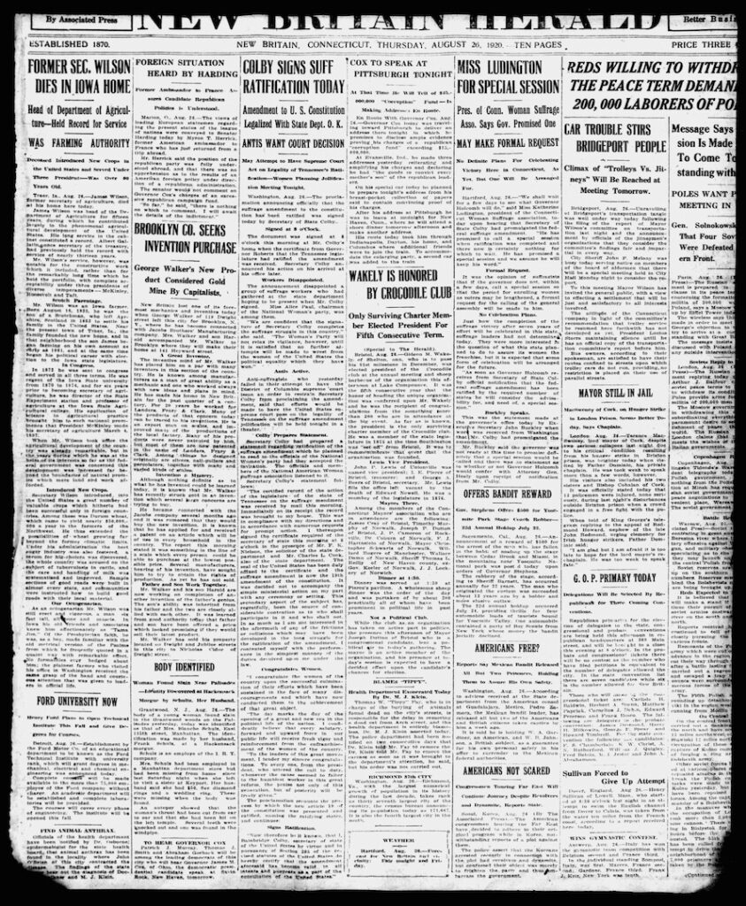 Connecticut’s Coverage of the Adoption of the 19th Amendment ...